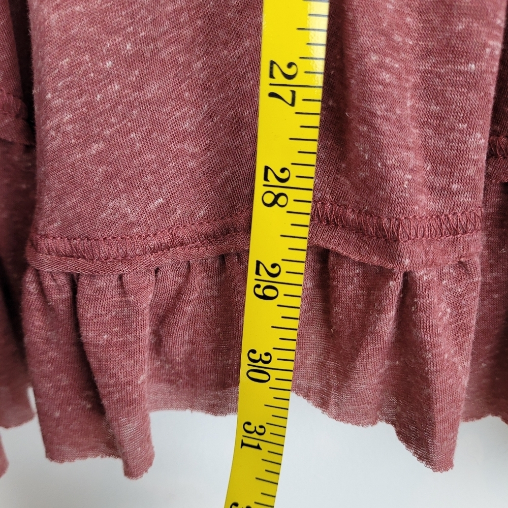 Wishlist Soft Red Linen Blend Dress Ruffle Hem Puff Sleeves Western Cowgirl M - Picture 5 of 11
